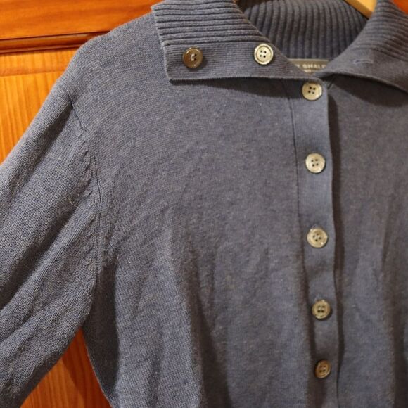 Mark Shale Slate Blue Button-Front Turtleneck Cardigan 100% Cotton Large Classic - Picture 4 of 12